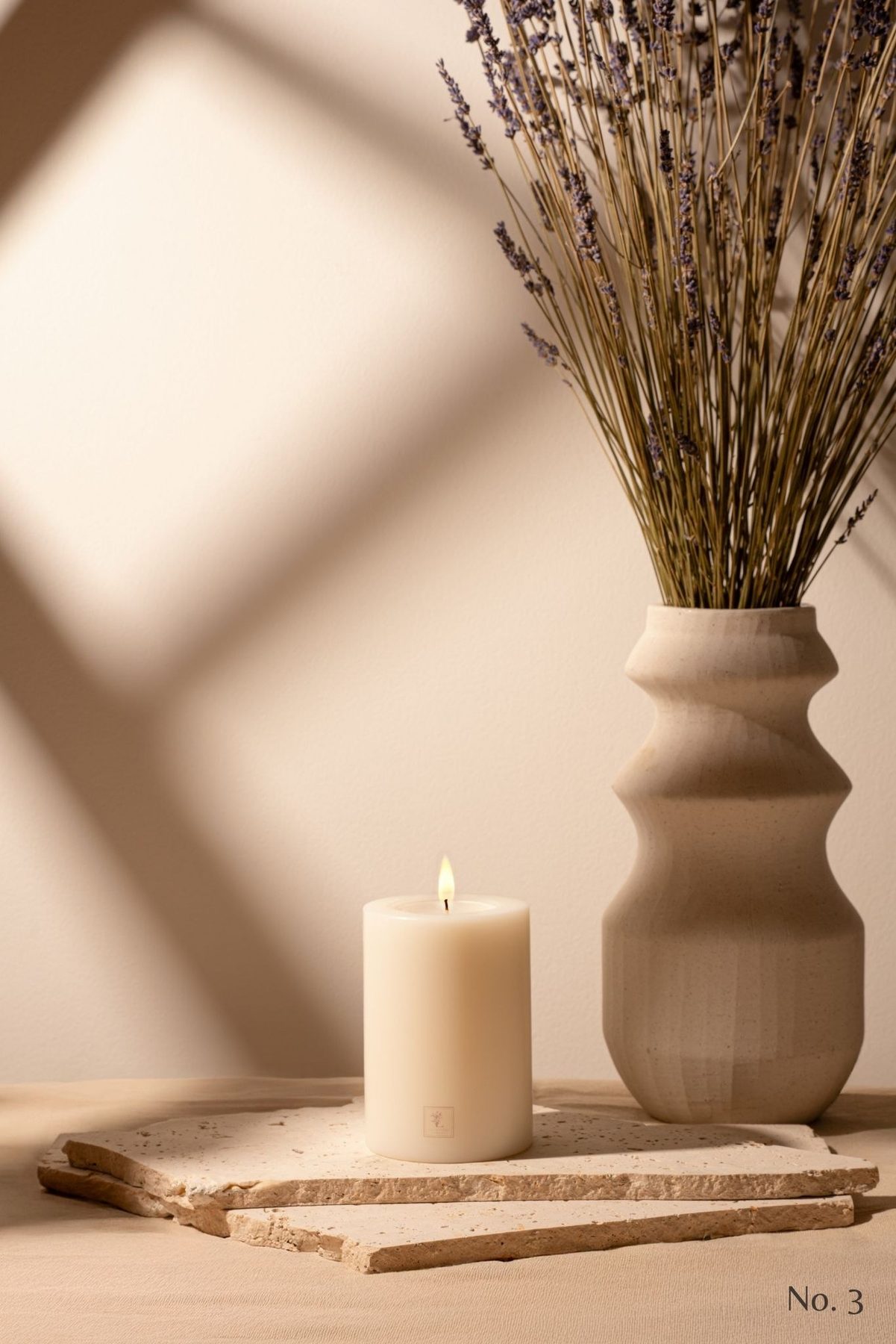 Lilianfeld holder No.3 styled on travertine with lavender